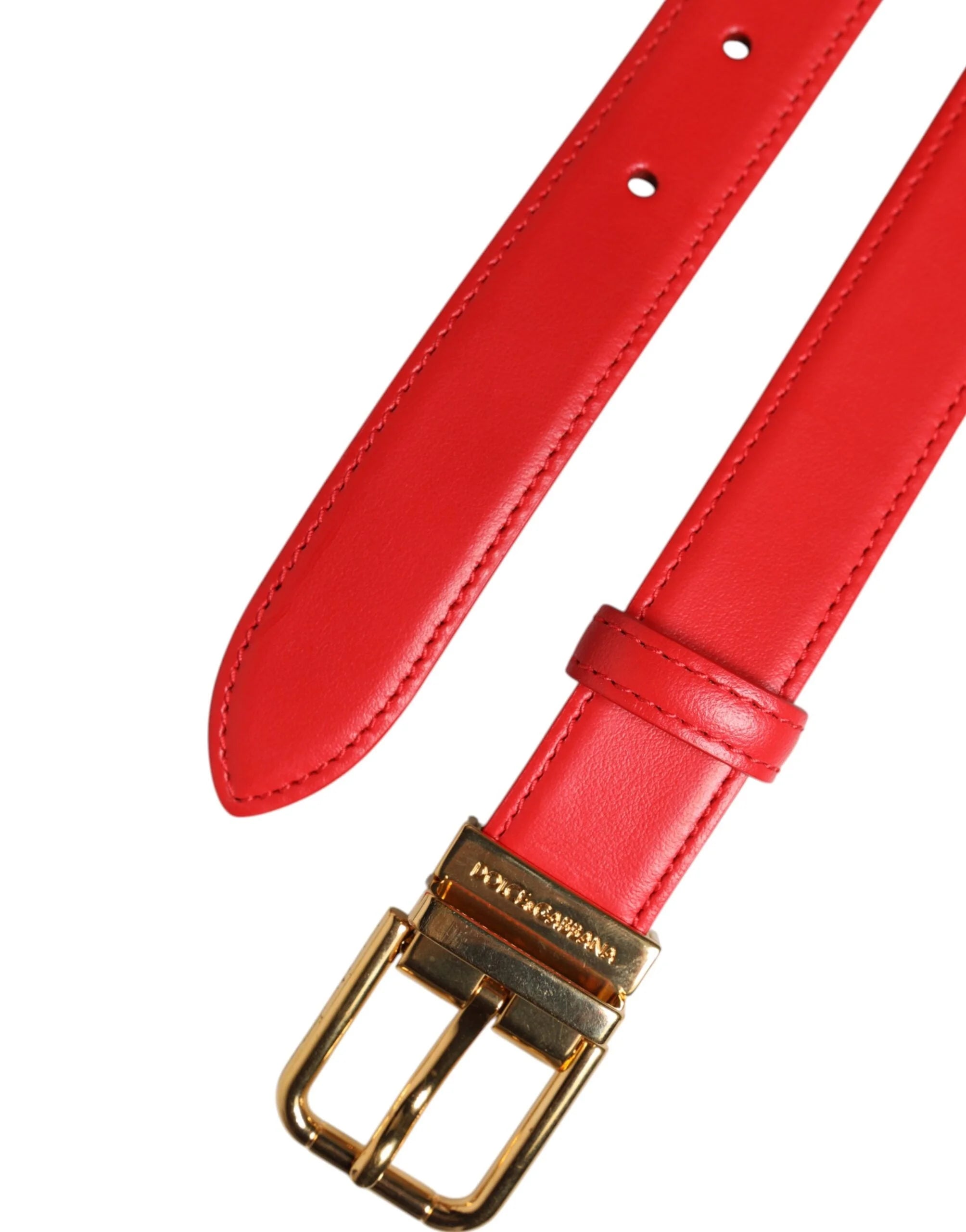 Dolce & Gabbana Red Leather Gold Metal Buckle Cintura Belt - 80 cm / 32 Inches - Belts