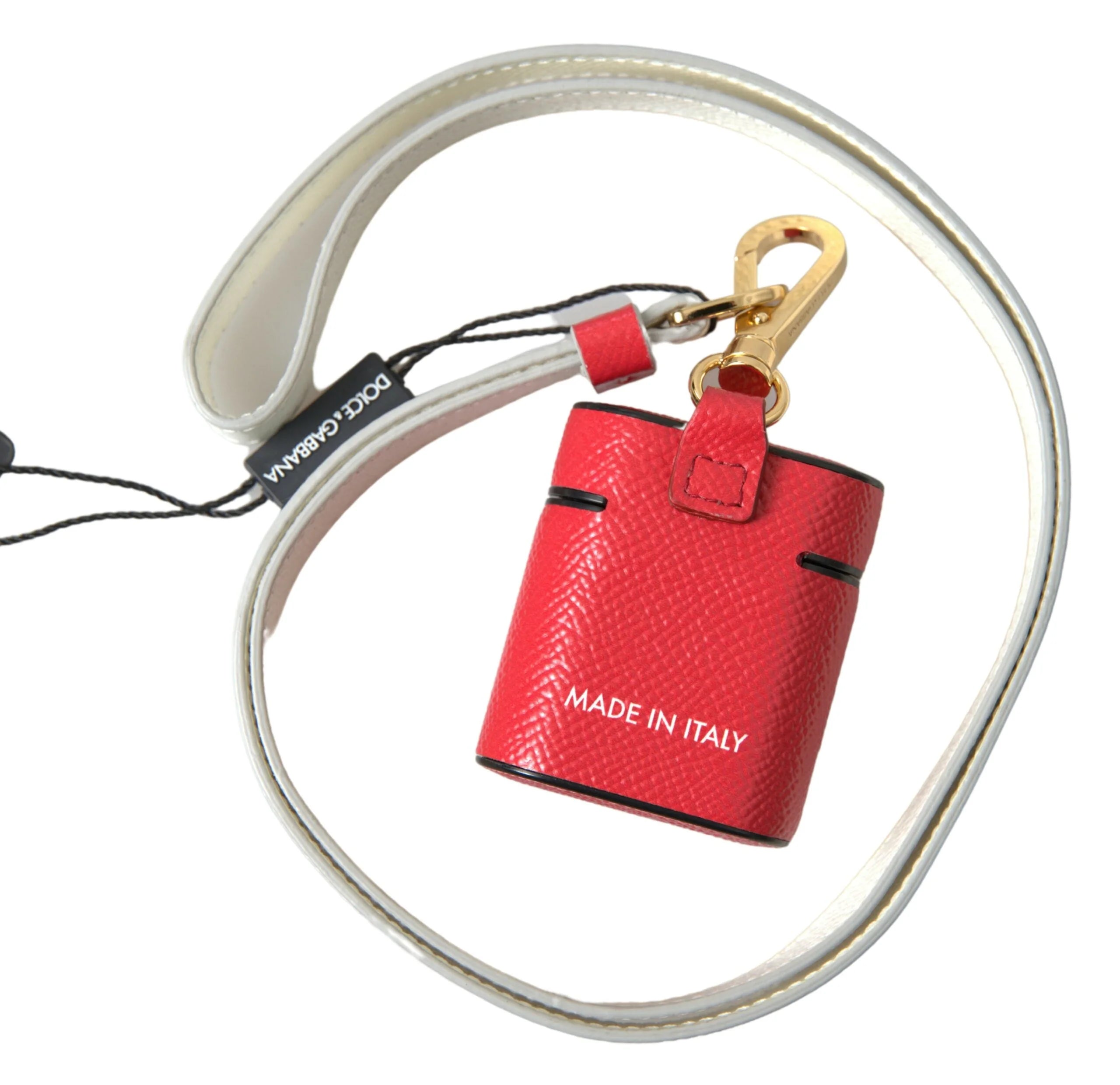 Dolce & Gabbana Red Leather Gold Tone Metal Logo Print Airpods Case - Headphone Carrying Cases