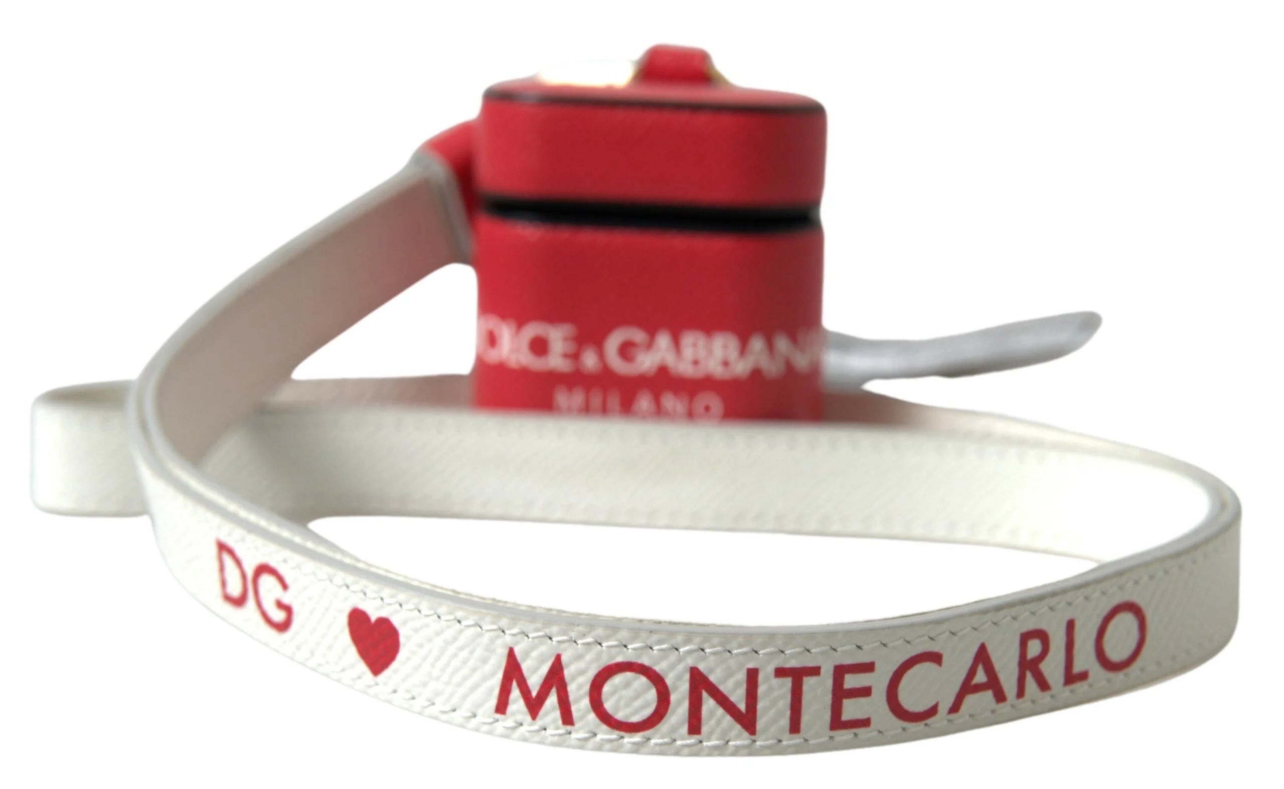 Dolce & Gabbana Red Leather Gold Tone Metal Logo Print Airpods Case - Headphone Carrying Cases