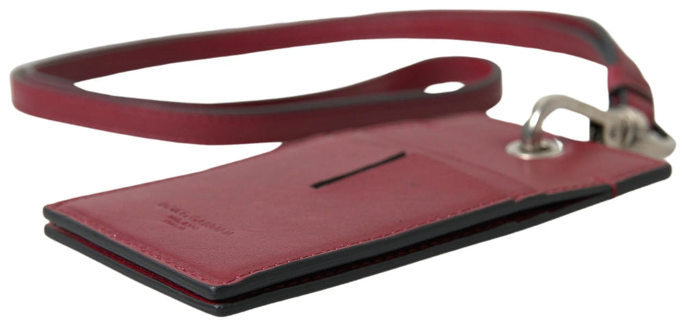Dolce & Gabbana Red Leather Lanyard Logo Slim Card Holder Men Wallet - Neck Pouches