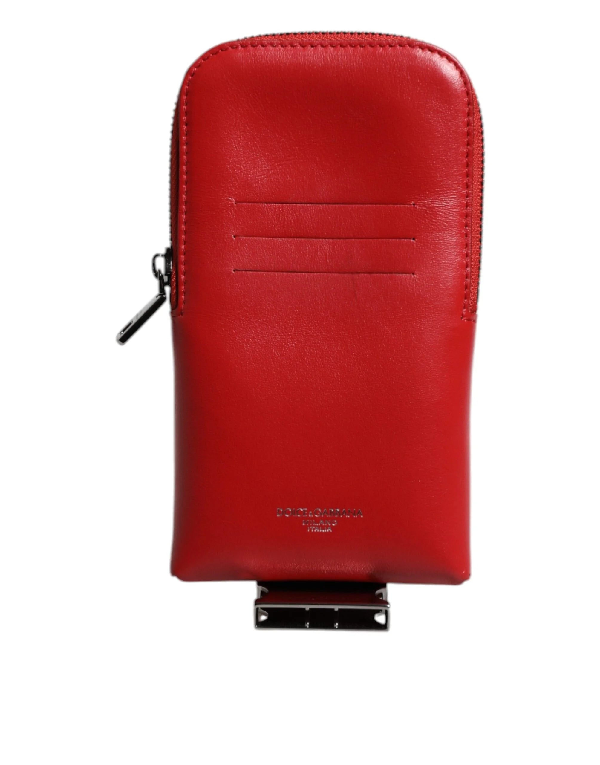 Dolce & Gabbana Red Leather Logo Zip Around Card Holder Wide Strap Wallet (Copy) - Wallets