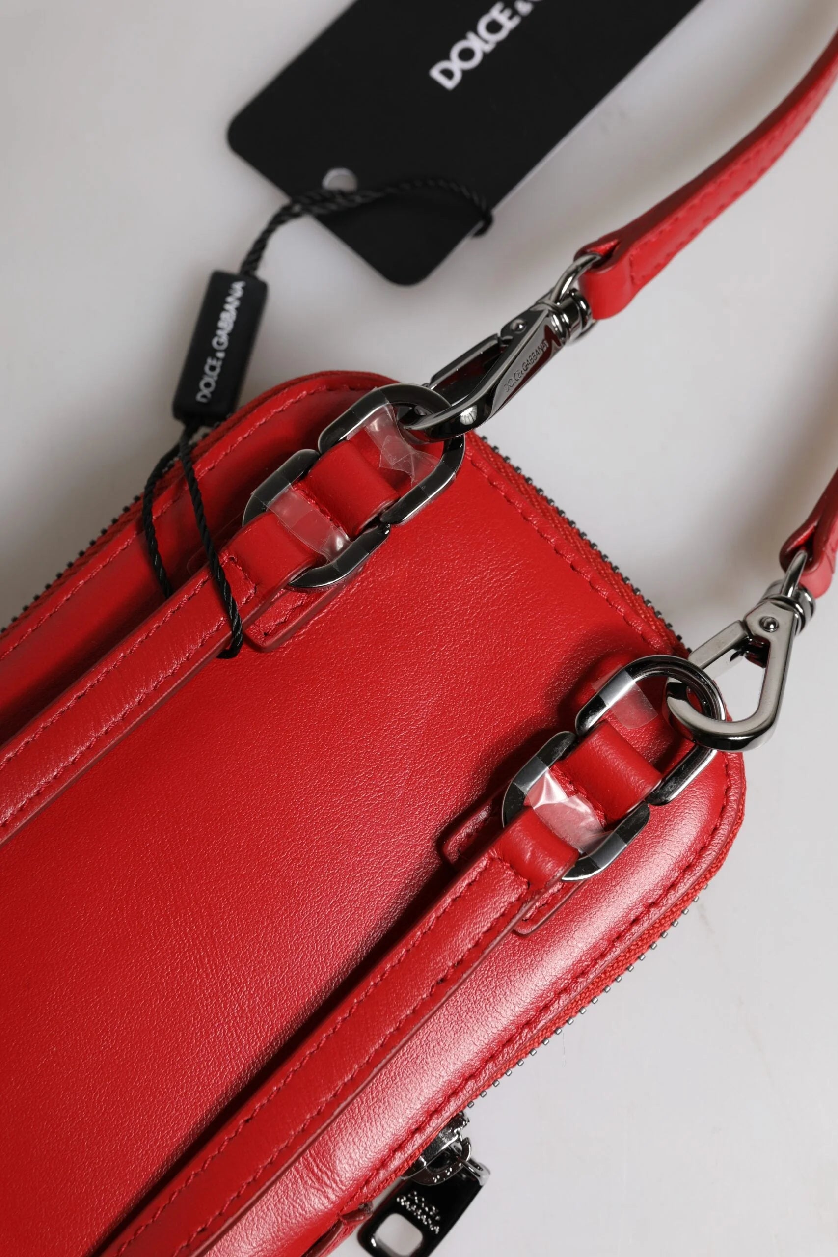 Dolce & Gabbana Red Leather Purse Phone Sling Crossbody Neck Strap Bag - Cross Body Bags