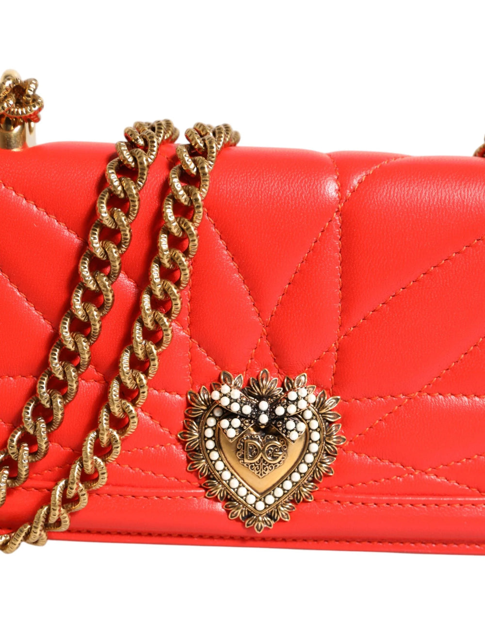 Dolce & Gabbana Red Leather Quilted Devotion Crossbody Phone Cover Bag - Cross Body Bags