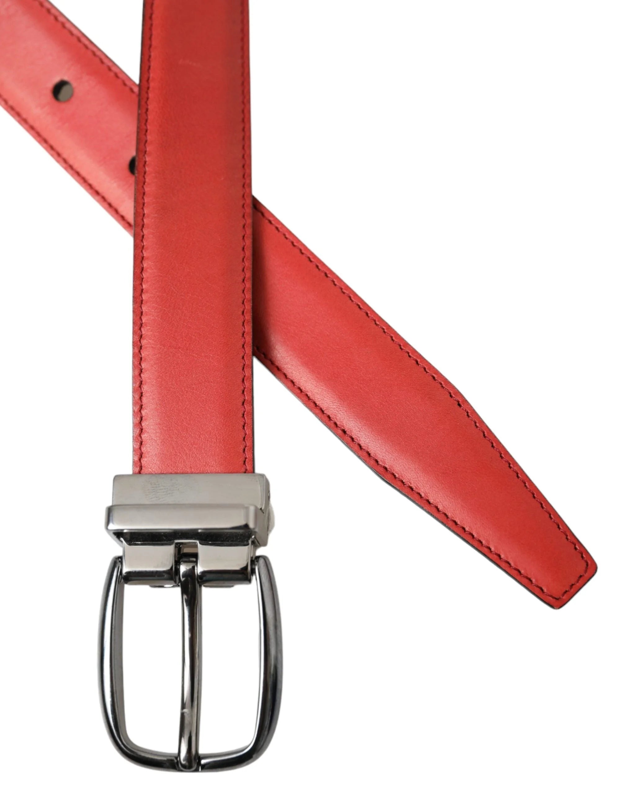 Dolce & Gabbana Red Leather Silver Metal Buckle Belt Men - 95 cm / 38 Inches - Belts