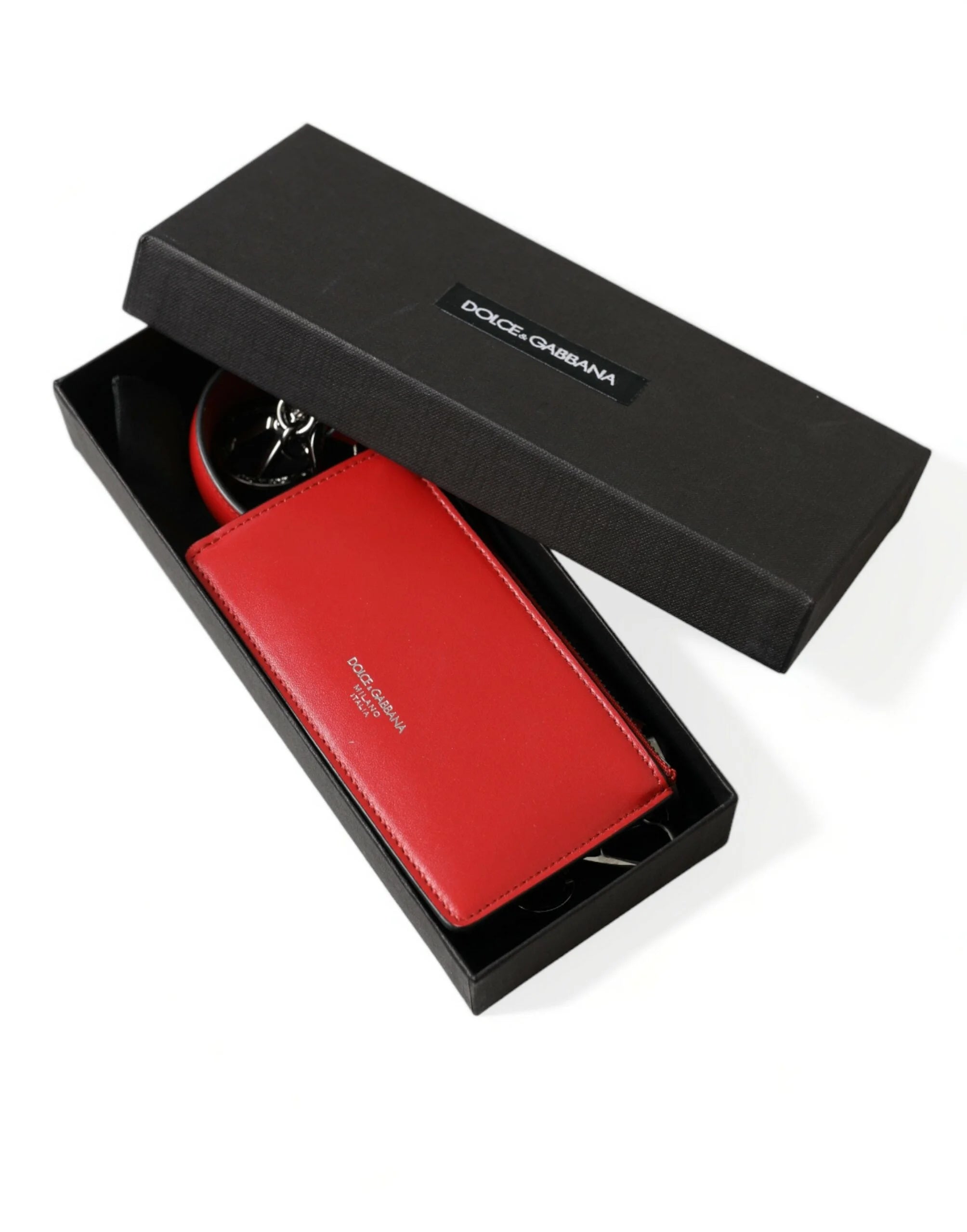 Dolce & Gabbana Red Leather Silver Metal Logo Strap Pouch Airpods Case - Headphone Carrying Cases