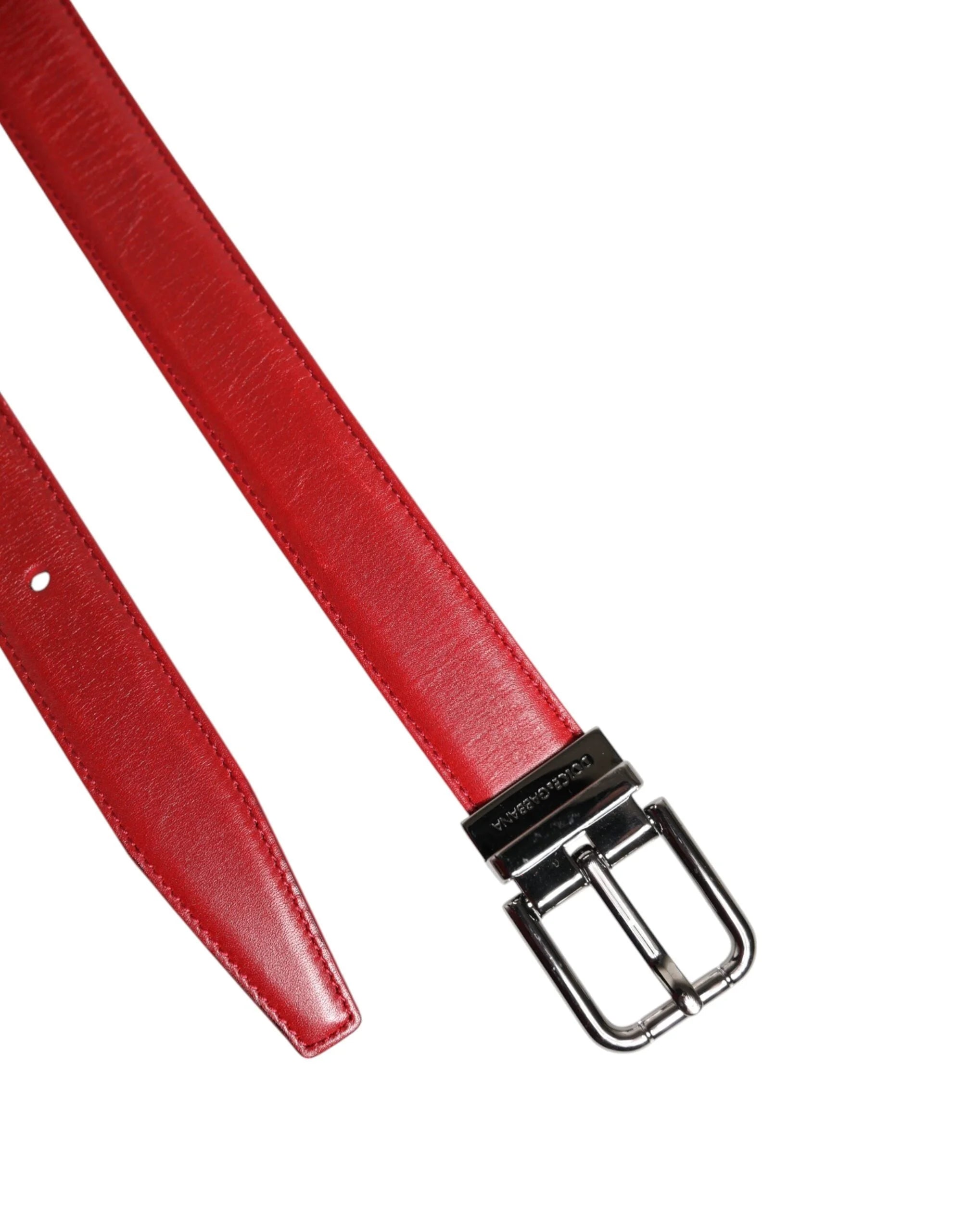 Dolce & Gabbana Red Leather Silver Tone Metal Buckle Belt - 95 cm / 38 Inches - Belts