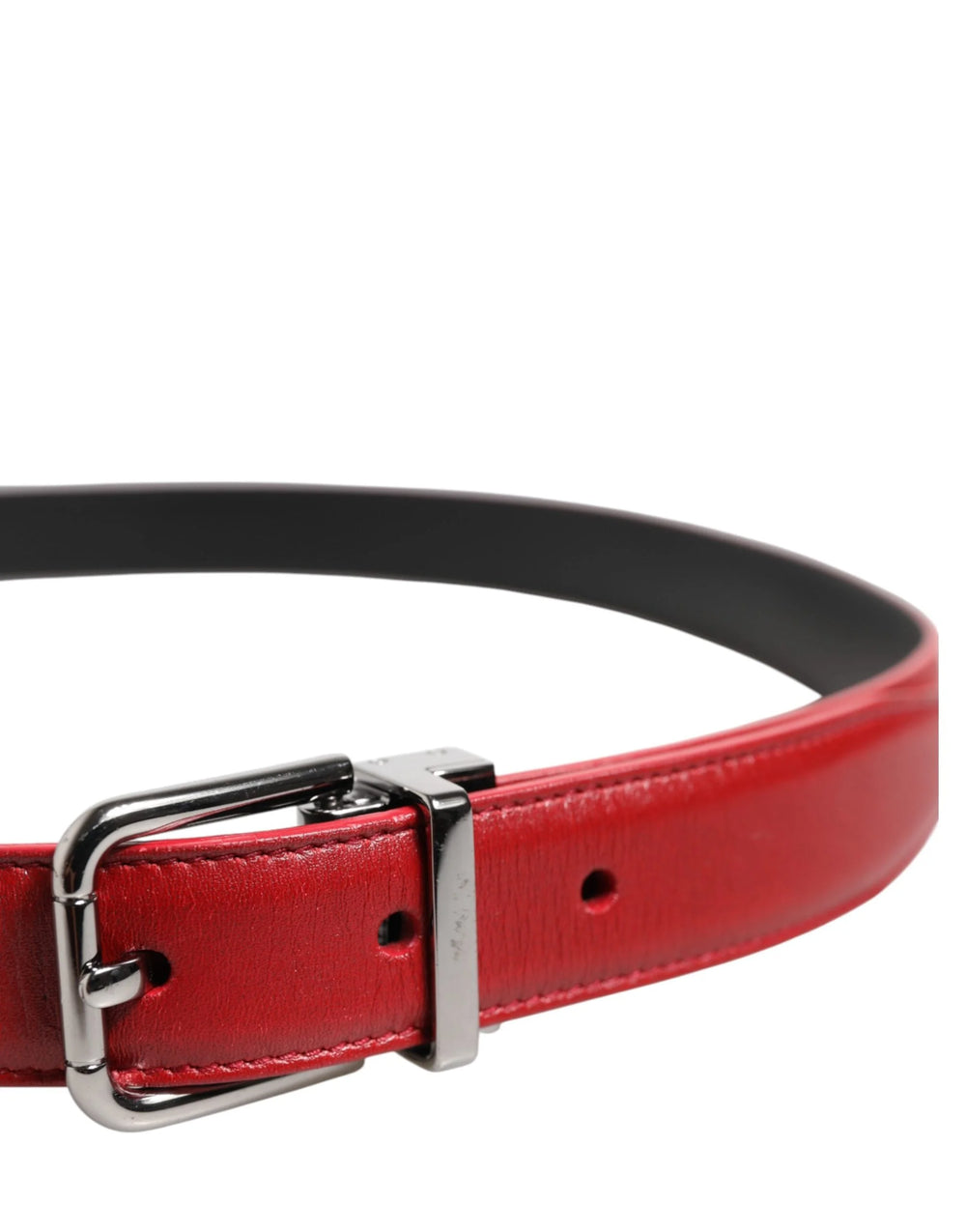 Dolce & Gabbana Red Leather Silver Tone Metal Buckle Belt - 95 cm / 38 Inches - Belts