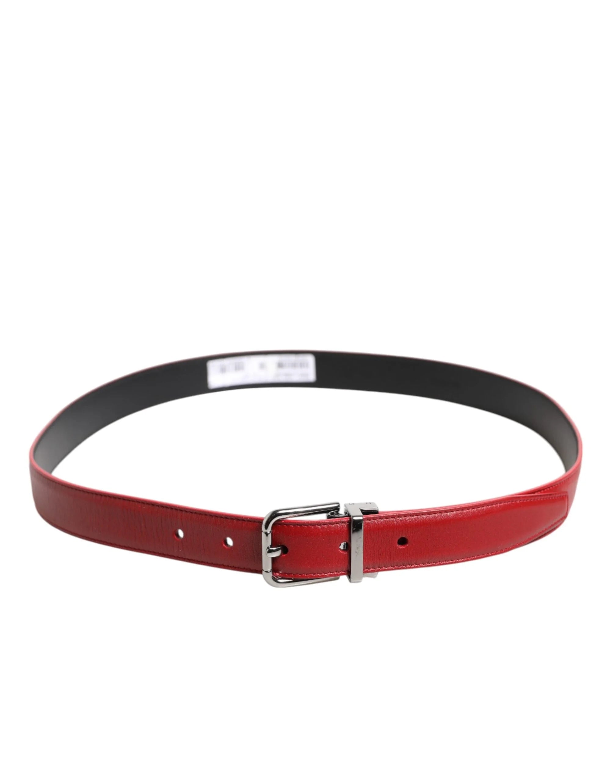 Dolce & Gabbana Red Leather Silver Tone Metal Buckle Belt - 95 cm / 38 Inches - Belts