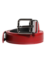 Dolce & Gabbana Red Leather Silver Tone Metal Buckle Belt - 95 cm / 38 Inches - Belts