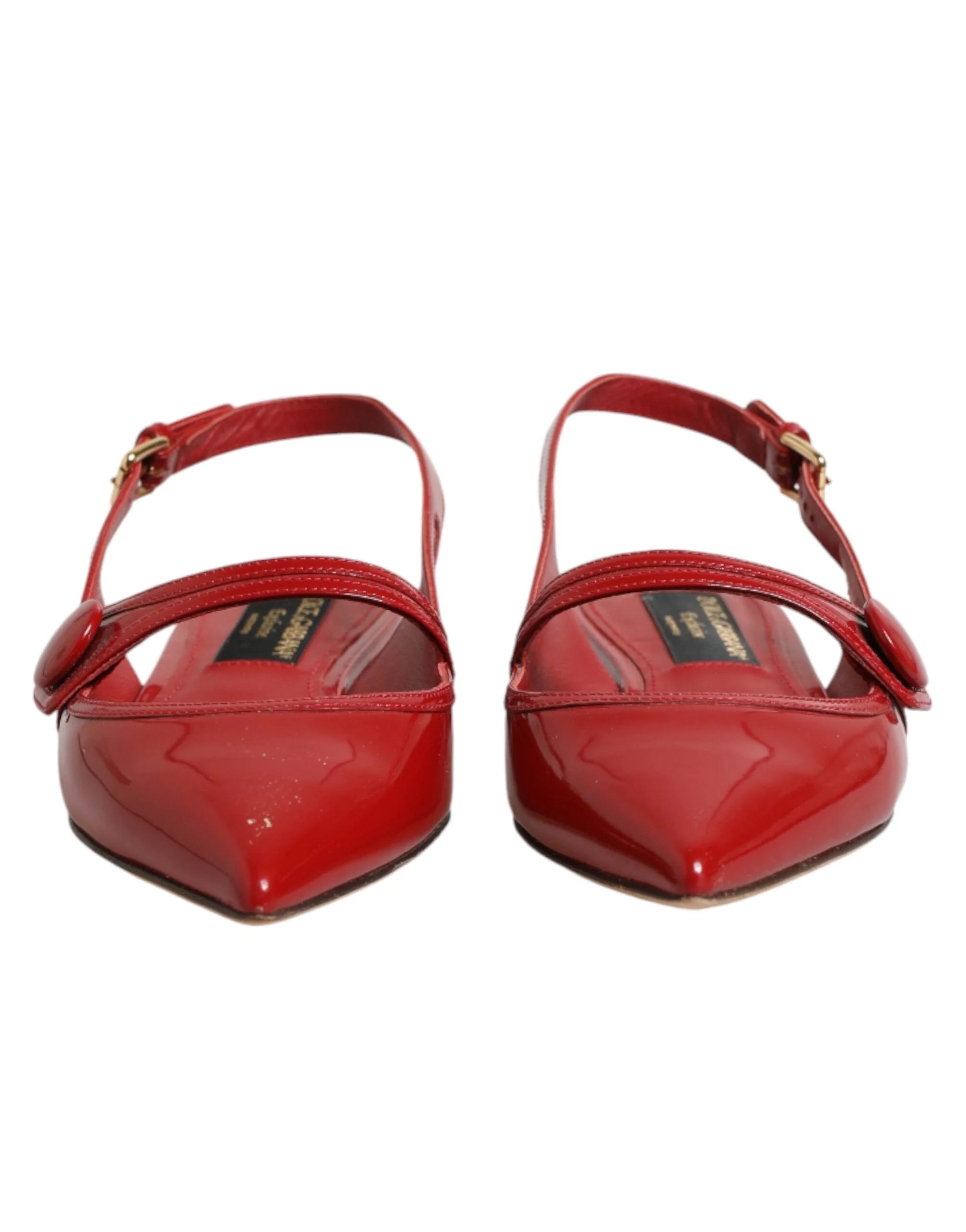 Dolce & Gabbana Red Leather Slingback Flats Sandals Shoes - EU37/US6.5