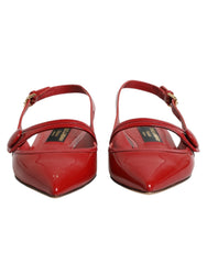Dolce & Gabbana Red Leather Slingback Flats Sandals Shoes - EU37/US6.5