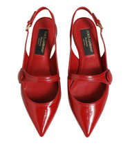 Dolce & Gabbana Red Leather Slingback Flats Sandals Shoes - EU37/US6.5