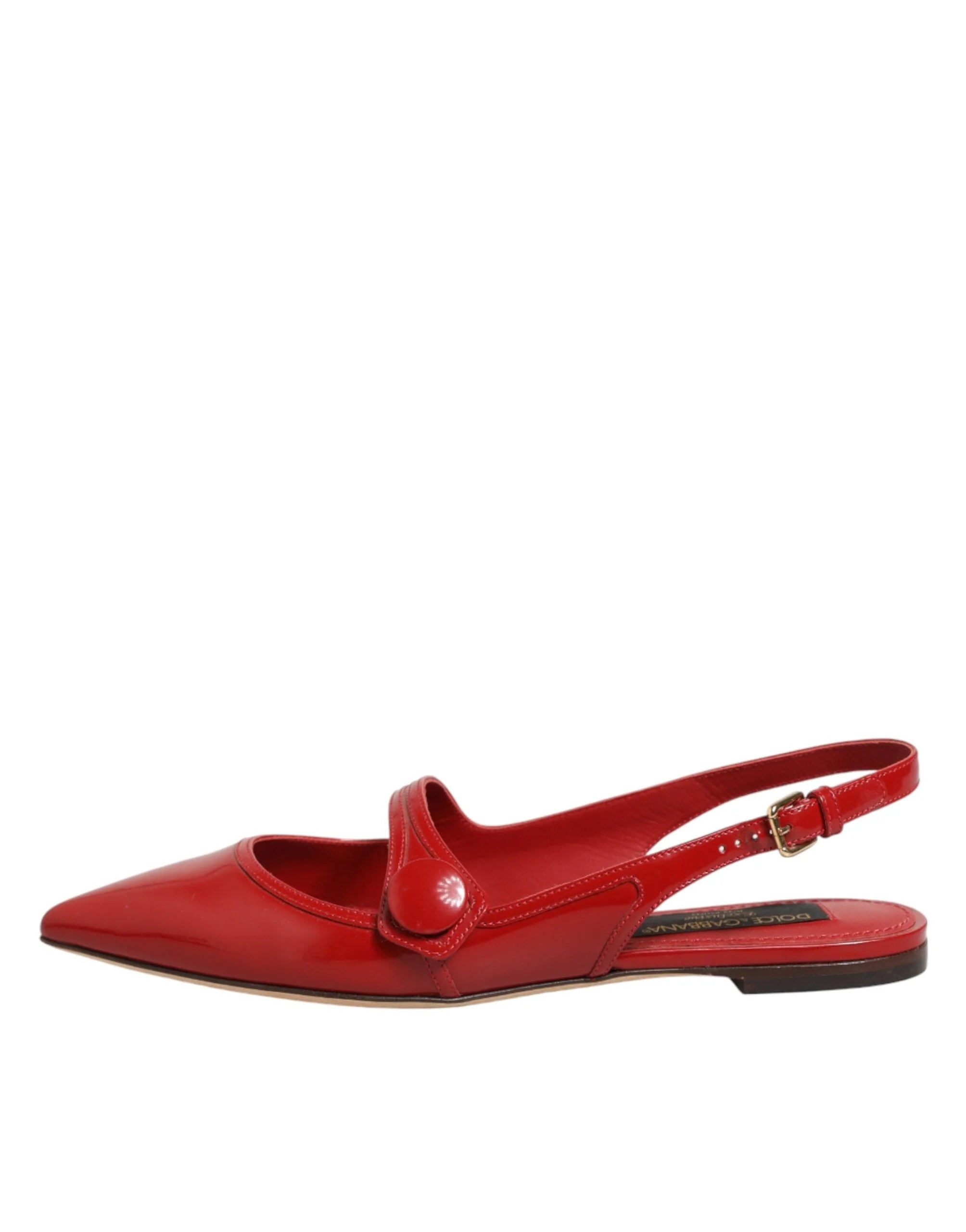 Dolce & Gabbana Red Leather Slingback Flats Sandals Shoes - EU37/US6.5