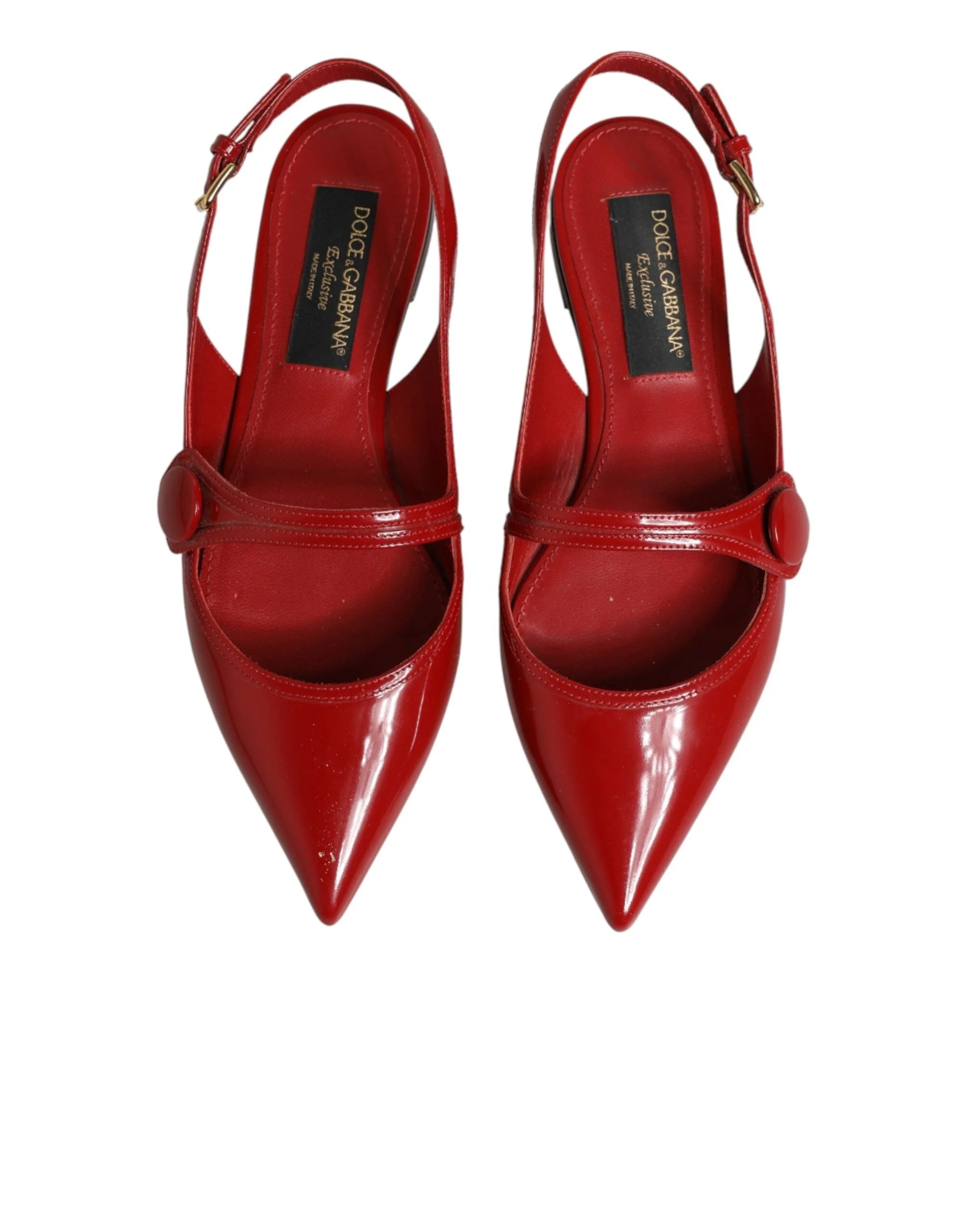 Dolce & Gabbana Red Leather Slingback Flats Sandals Shoes - EU37/US6.5