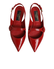 Dolce & Gabbana Red Leather Slingback Flats Sandals Shoes - EU37/US6.5