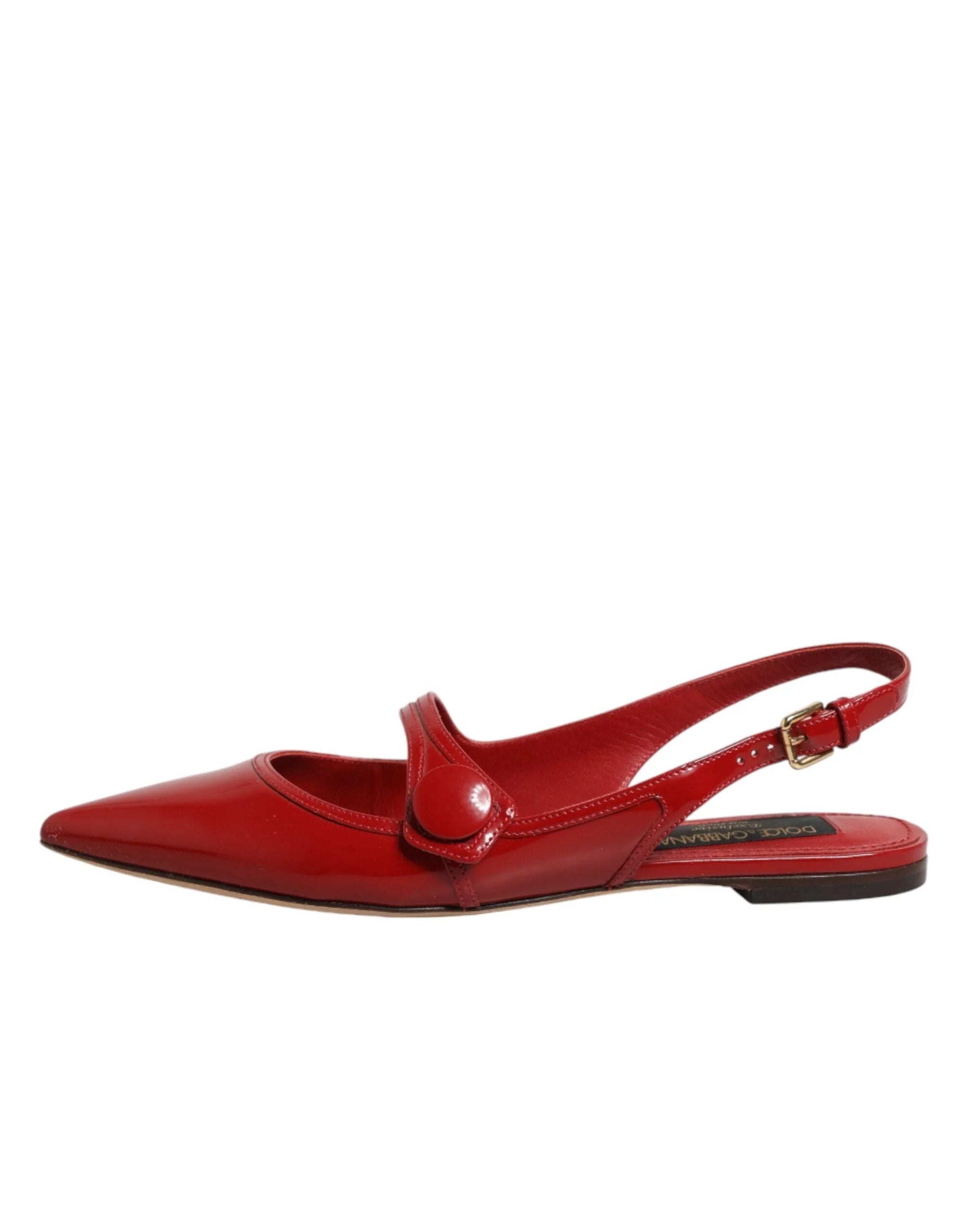 Dolce & Gabbana Red Leather Slingback Flats Sandals Shoes - EU37/US6.5