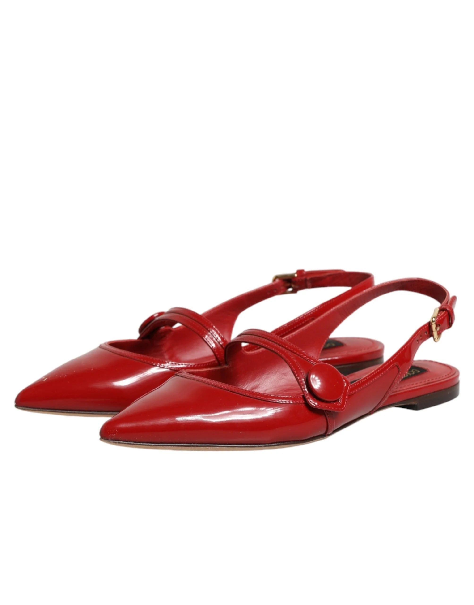Dolce & Gabbana Red Leather Slingback Flats Sandals Shoes - EU37/US6.5