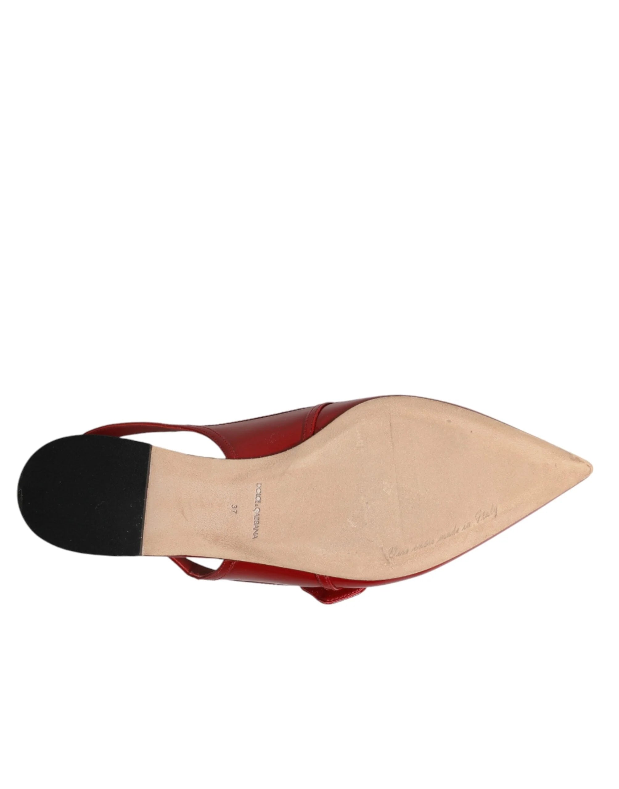 Dolce & Gabbana Red Leather Slingback Flats Sandals Shoes - EU37/US6.5
