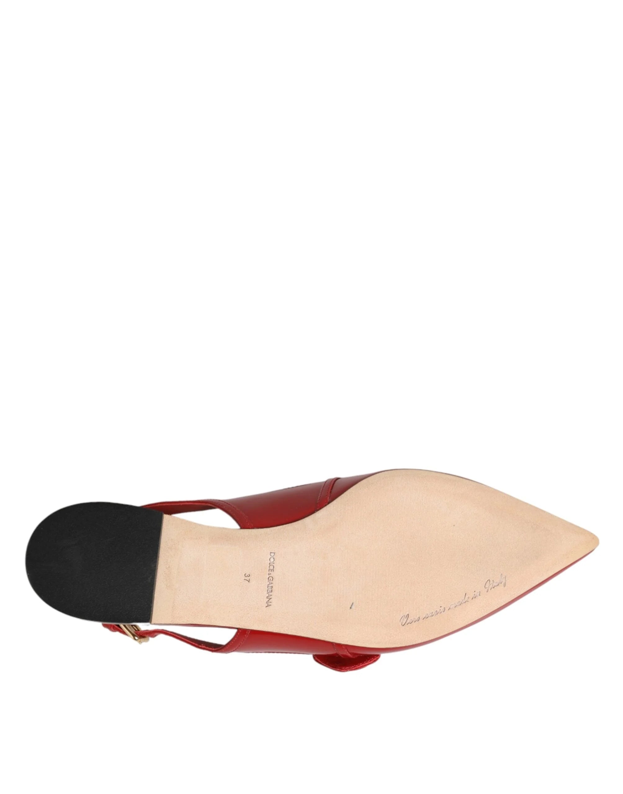 Dolce & Gabbana Red Leather Slingback Flats Sandals Shoes - EU37/US6.5