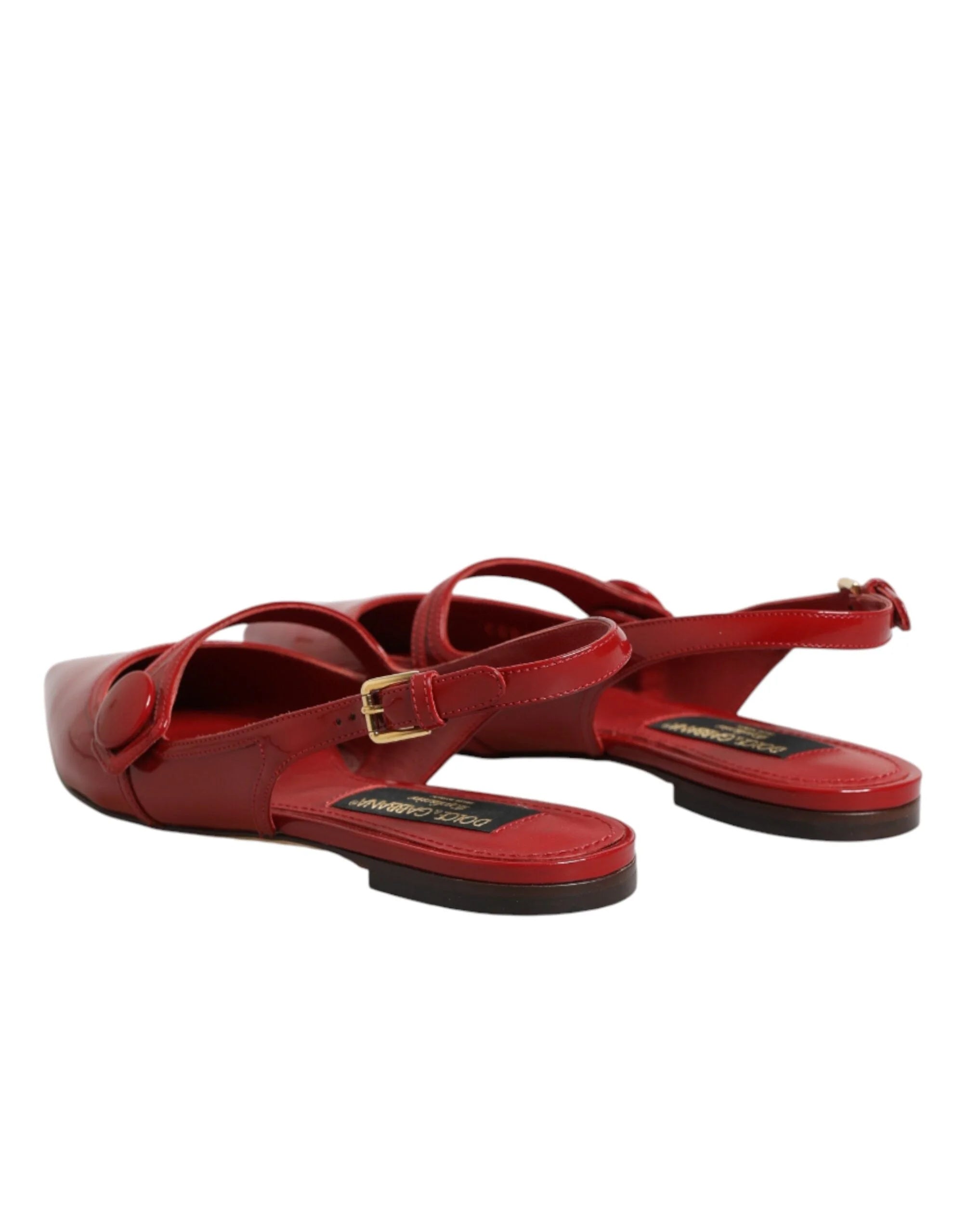 Dolce & Gabbana Red Leather Slingback Flats Sandals Shoes - EU37/US6.5