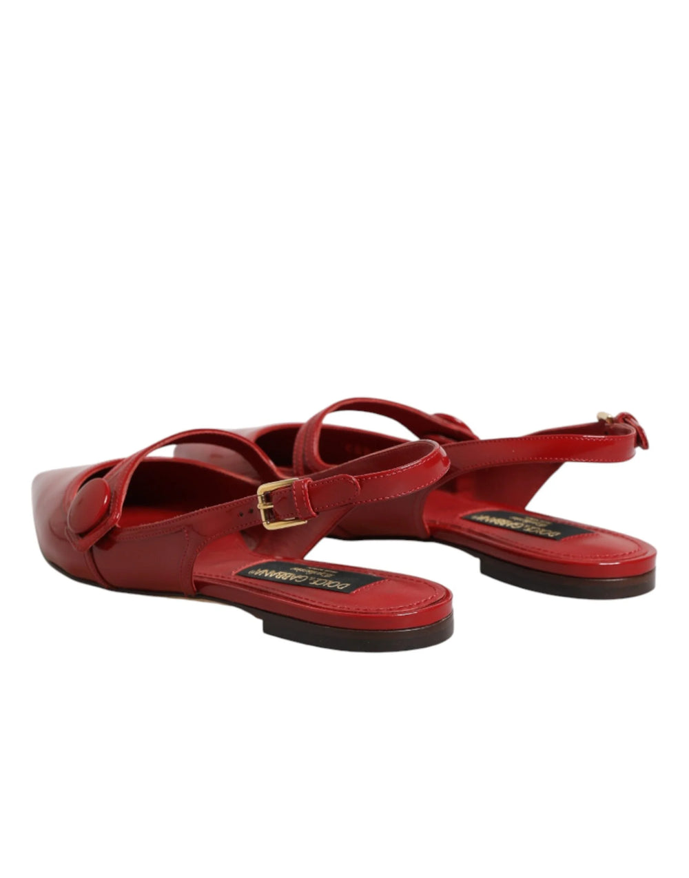Dolce & Gabbana Red Leather Slingback Flats Sandals Shoes - EU37/US6.5