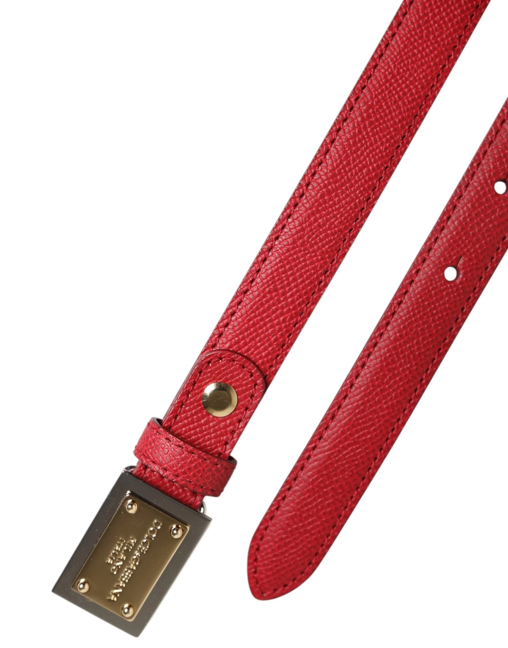 Dolce & Gabbana Red Leather Square Metal Buckle Cintura Belt - 105 cm / 42 Inches - Belts