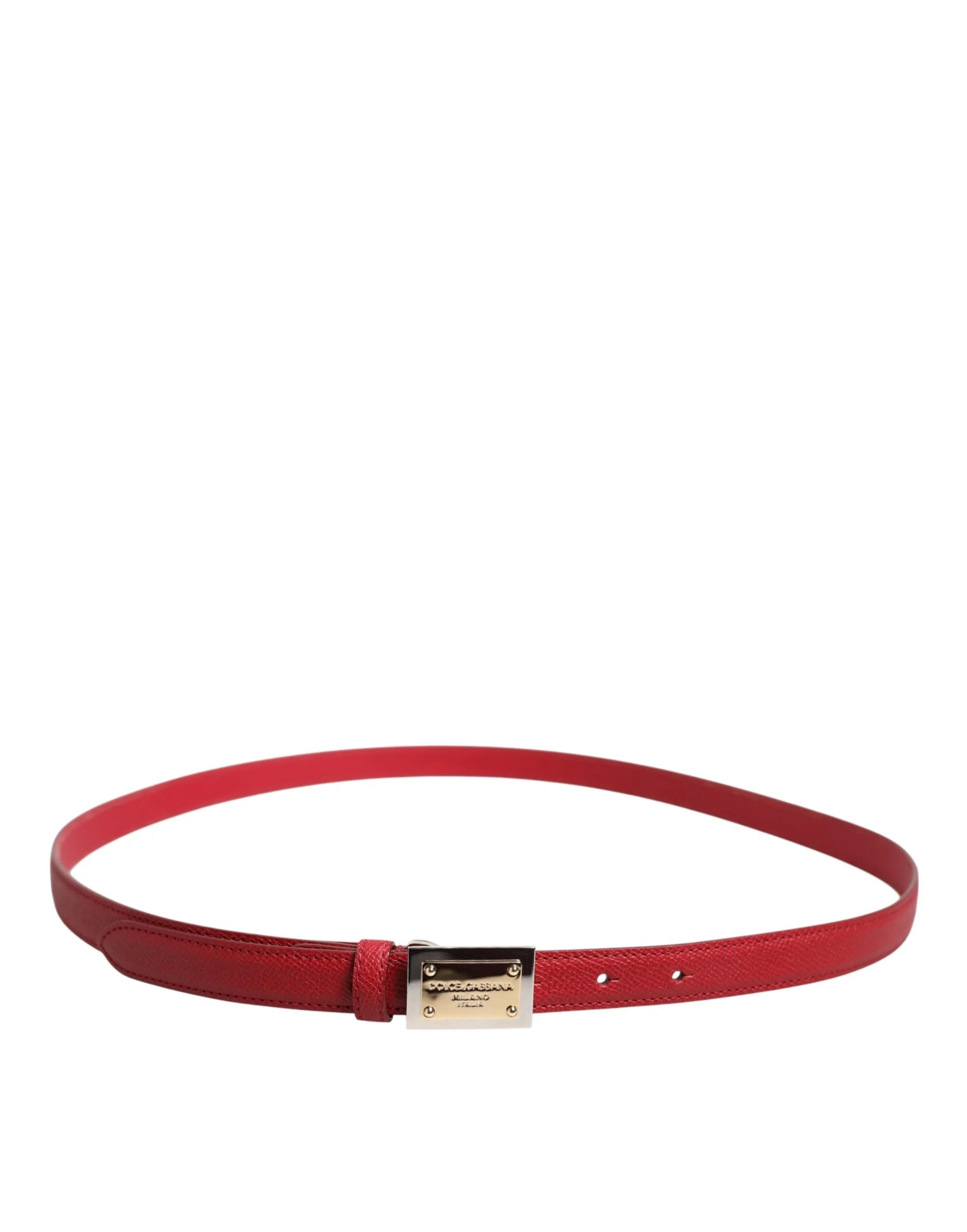 Dolce & Gabbana Red Leather Square Metal Buckle Cintura Belt - 105 cm / 42 Inches