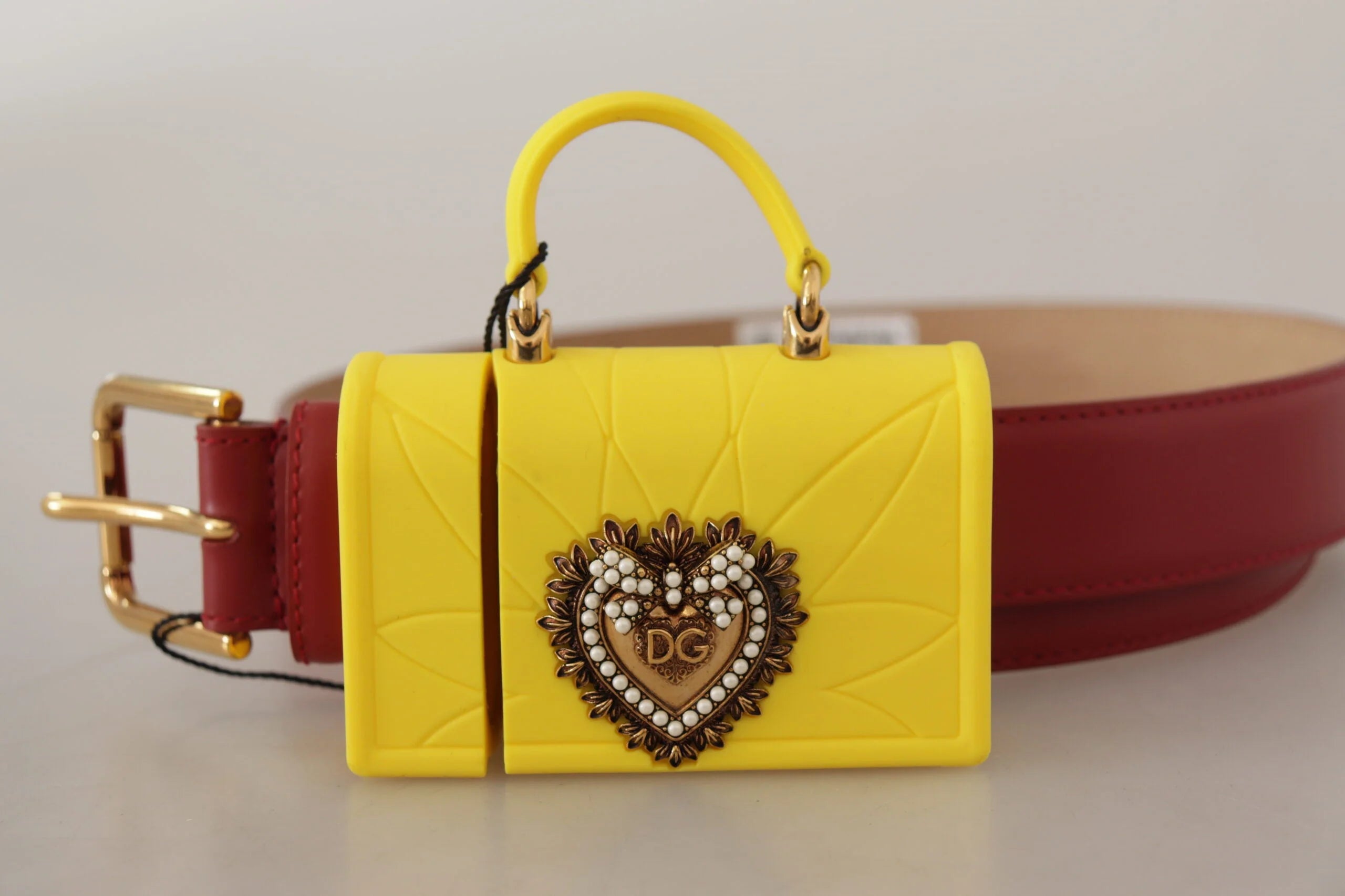 Dolce & Gabbana Red Leather Yellow DEVOTION Heart Bag Buckle Belt - 75 cm / 29,5 Inches - Belts
