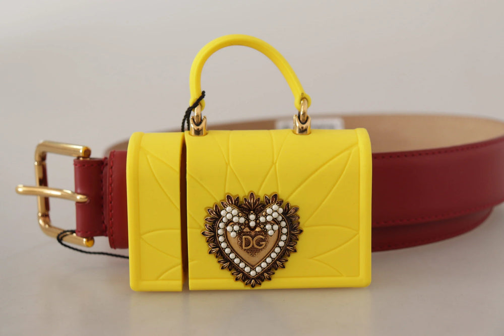 Dolce & Gabbana Red Leather Yellow DEVOTION Heart Bag Buckle Belt - 75 cm / 29,5 Inches - Belts