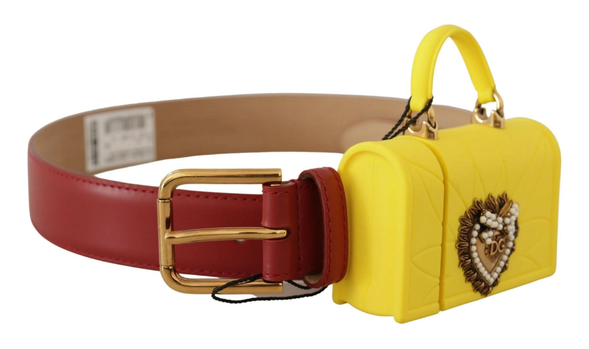 Dolce & Gabbana Red Leather Yellow DEVOTION Heart Bag Buckle Belt - 75 cm / 29,5 Inches - Belts