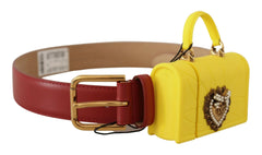 Dolce & Gabbana Red Leather Yellow DEVOTION Heart Bag Buckle Belt - 75 cm / 29,5 Inches - Belts
