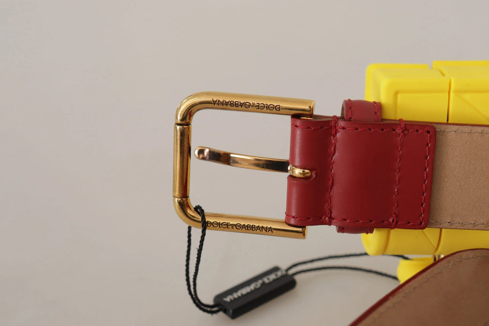 Dolce & Gabbana Red Leather Yellow DEVOTION Heart Bag Buckle Belt - 75 cm / 29,5 Inches - Belts