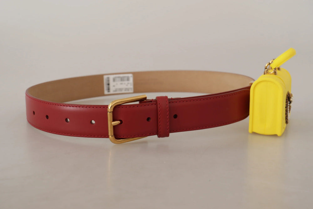 Dolce & Gabbana Red Leather Yellow DEVOTION Heart Bag Buckle Belt - 75 cm / 29,5 Inches - Belts