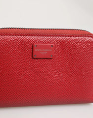 Dolce & Gabbana Red Leather Zip Around Logo Plaque Men Coin Purse Wallet - Wallets