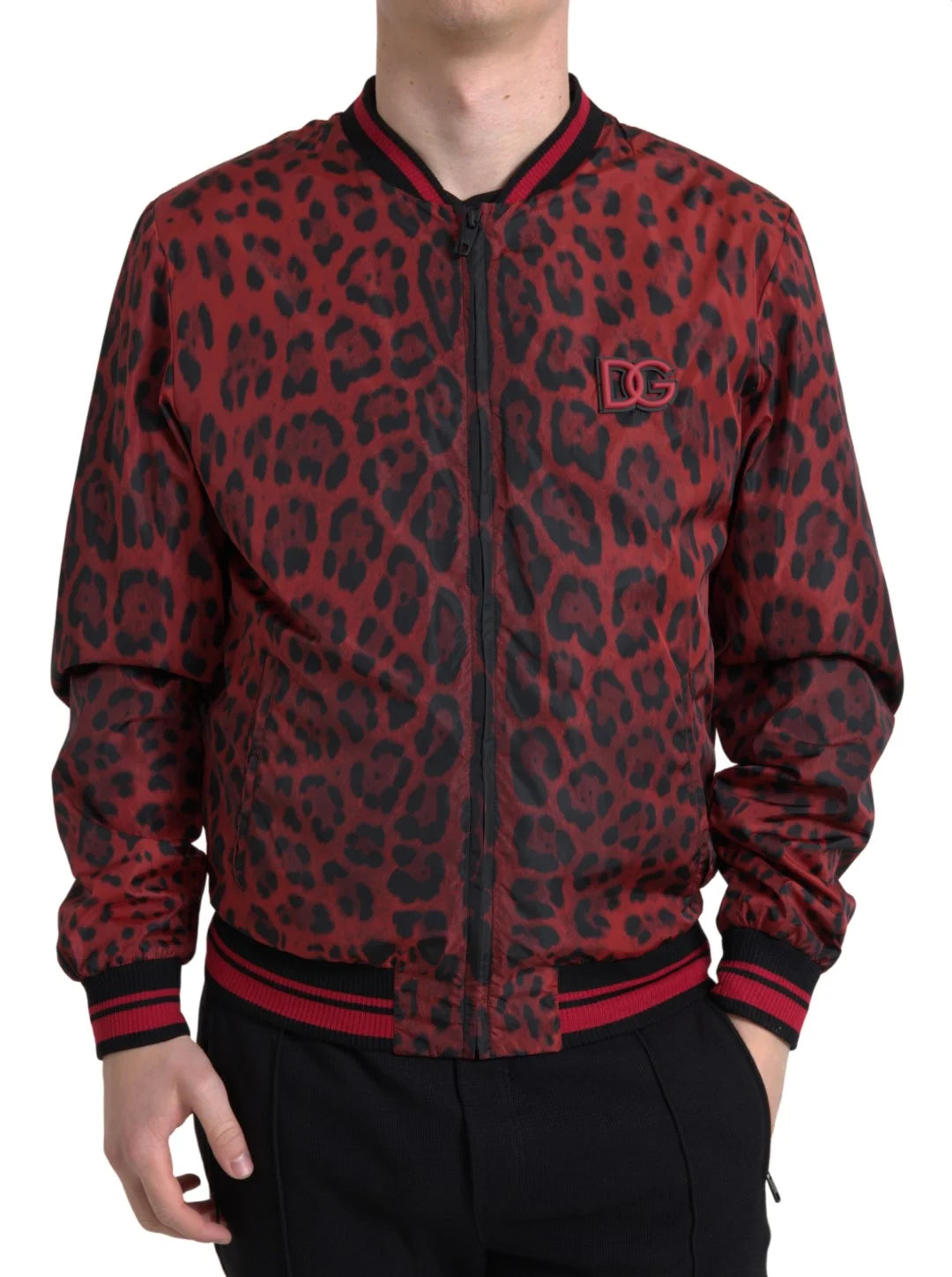 Dolce & Gabbana Red Leopard Bomber Short Coat Jacket - Bomber Jackets