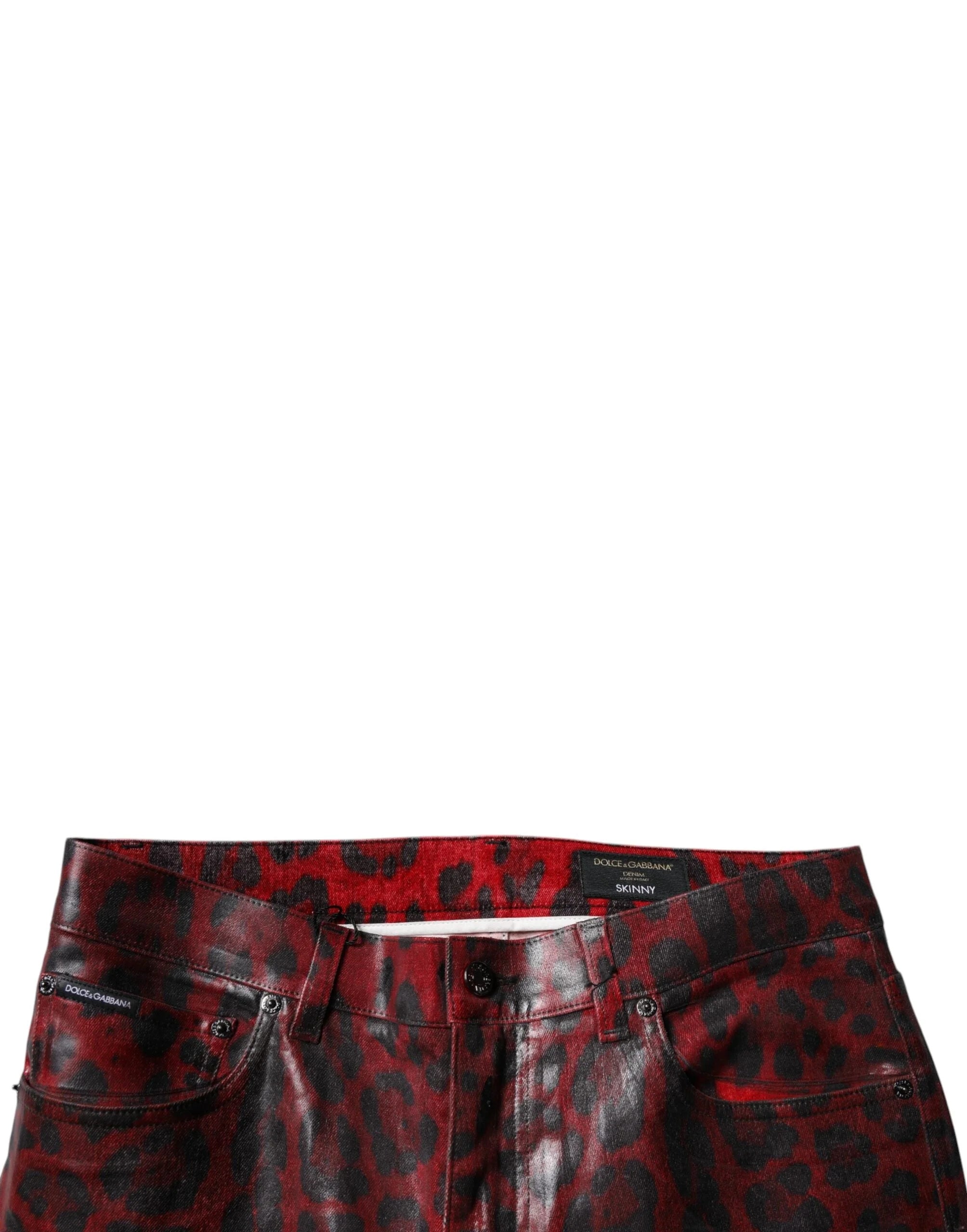 Dolce & Gabbana Red Leopard Cotton Skinny Men Denim Jeans - IT48 | M