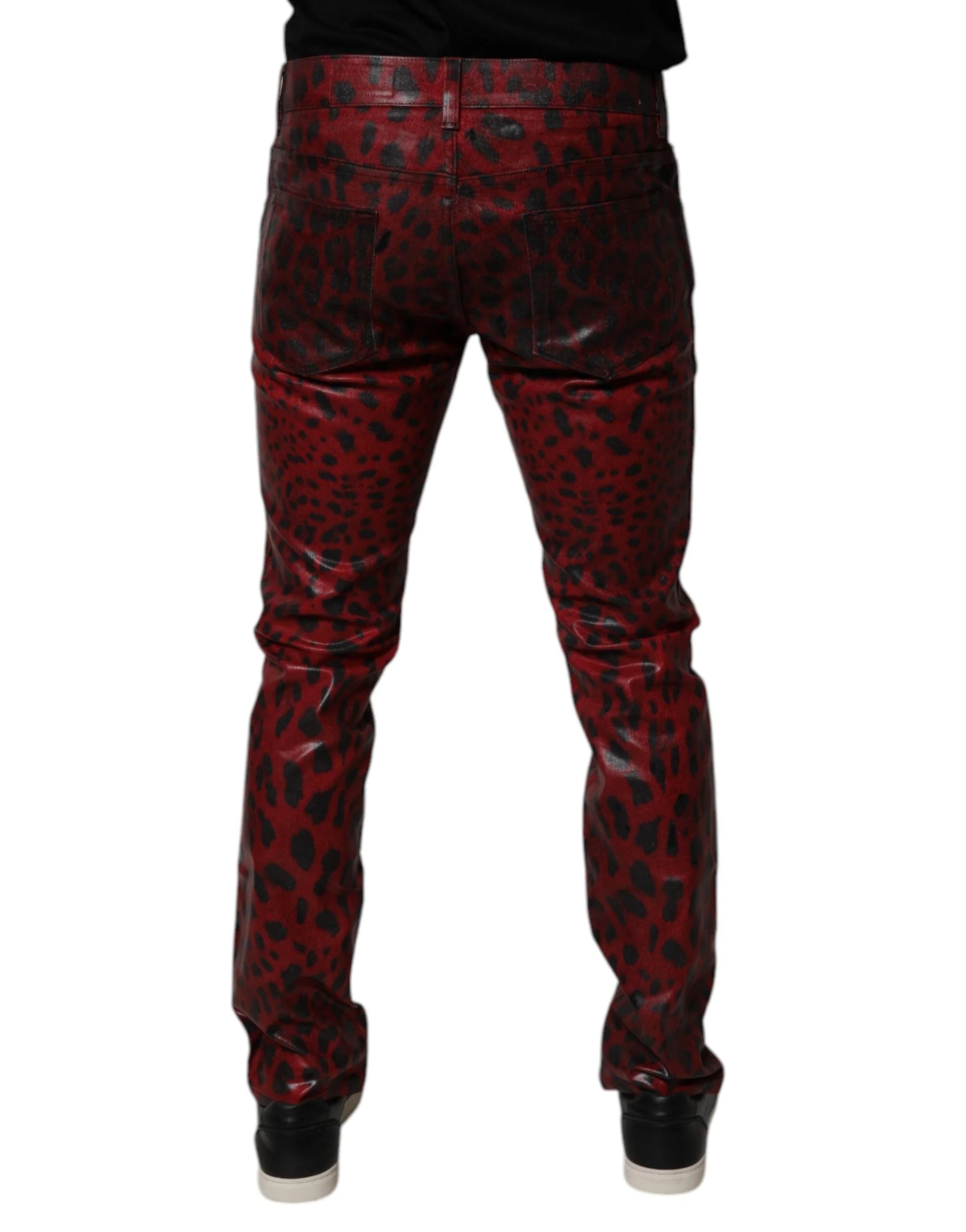 Dolce & Gabbana Red Leopard Cotton Skinny Men Denim Jeans - IT48 | M