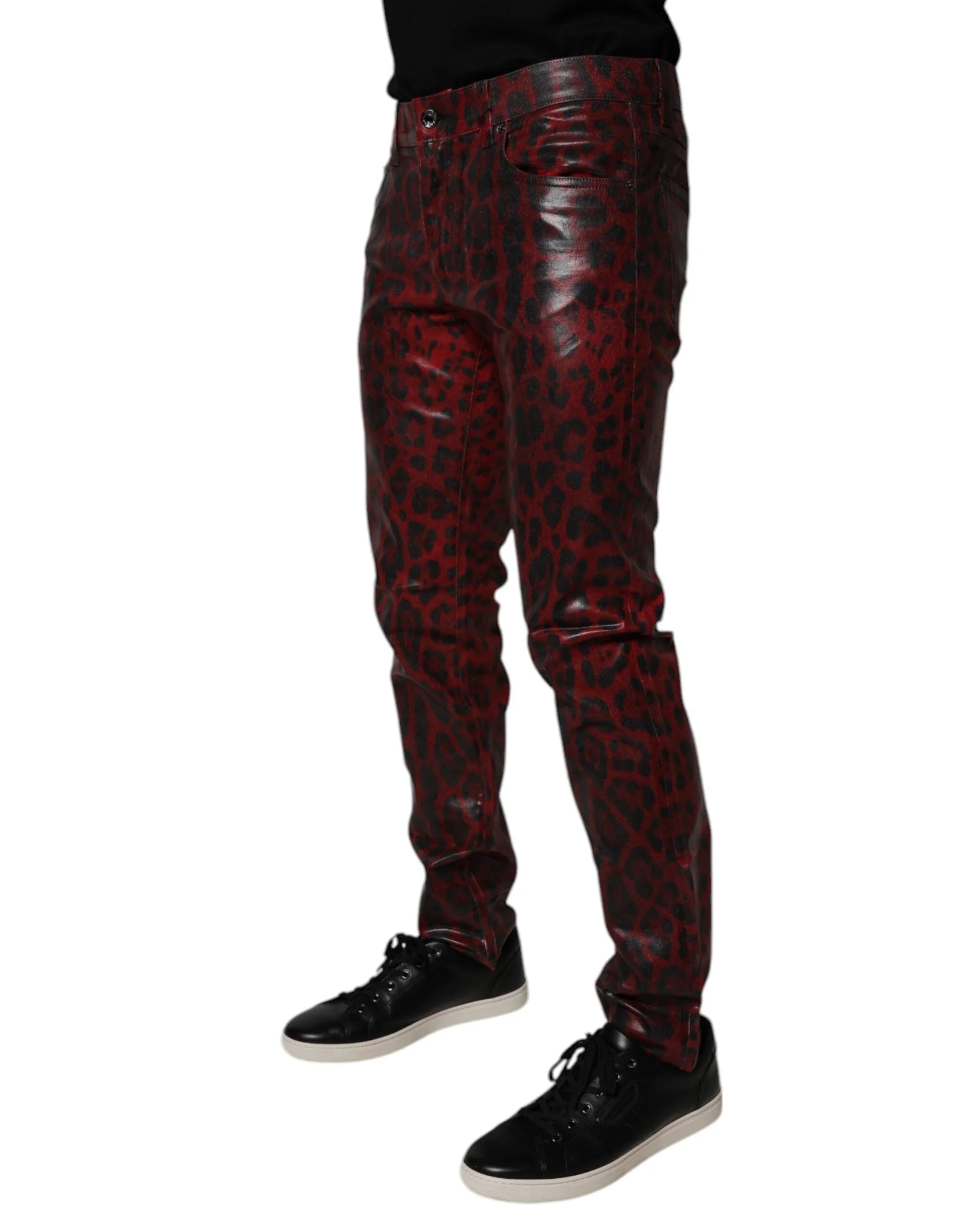 Dolce & Gabbana Red Leopard Cotton Skinny Men Denim Jeans - IT48 | M