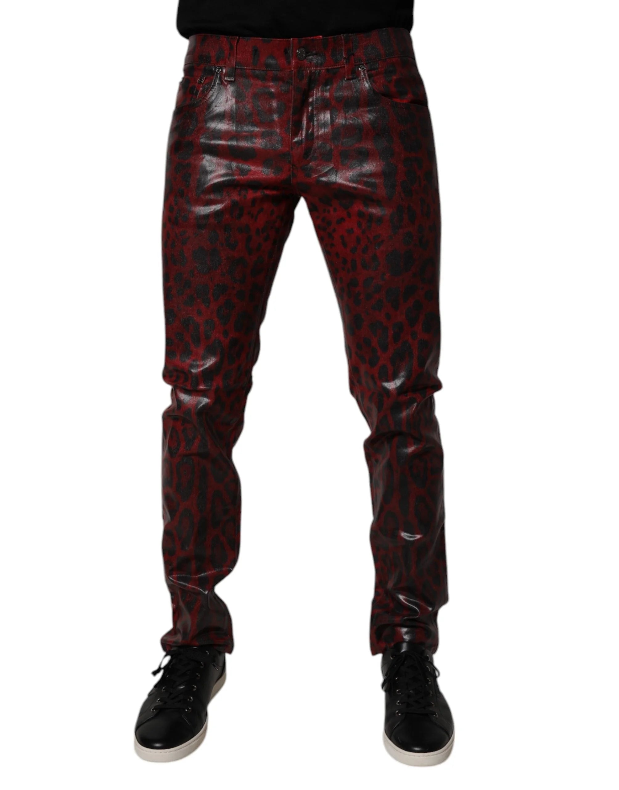 Dolce & Gabbana Red Leopard Cotton Skinny Men Denim Jeans - IT48 | M
