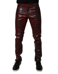Dolce & Gabbana Red Leopard Cotton Skinny Men Denim Jeans - IT48 | M
