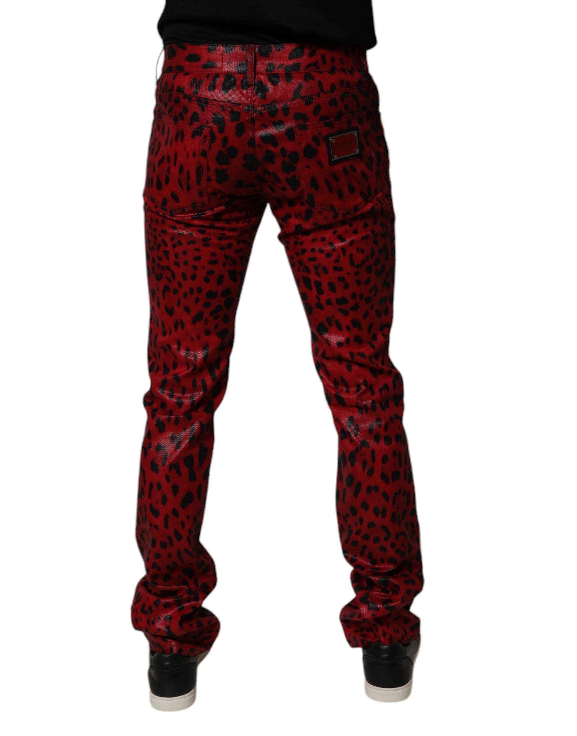 Dolce & Gabbana Red Leopard Cotton Slim Fit Denim Jeans - IT48 | M - Jeans