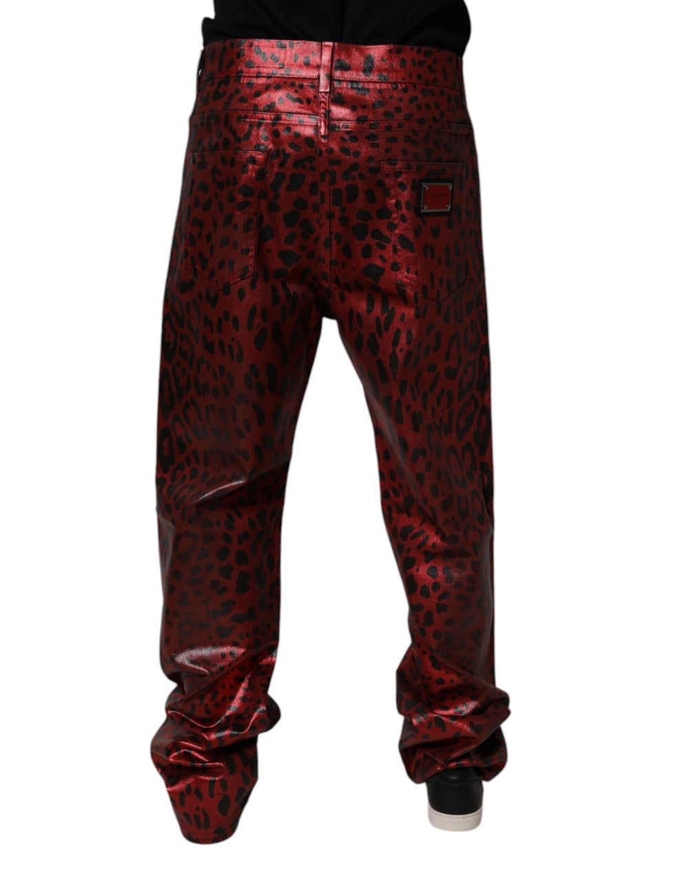 Dolce & Gabbana Red Leopard Cotton Straight Men Denim Jeans - IT48 | M - Jeans