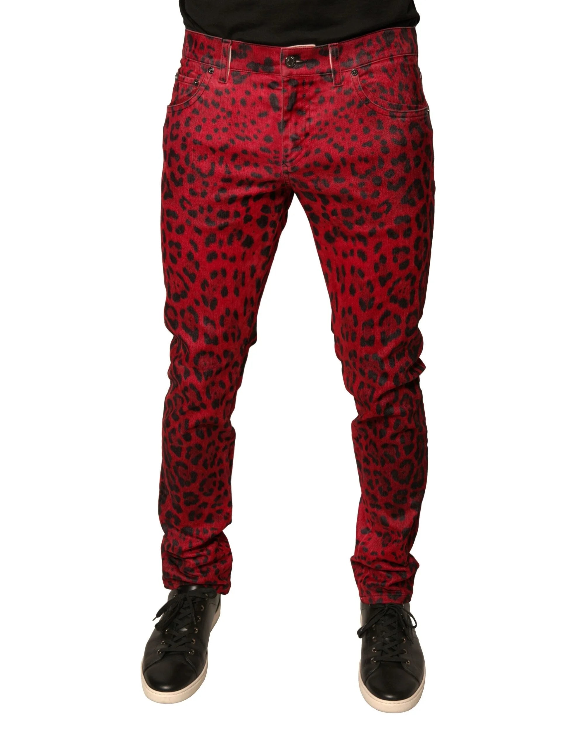 Dolce & Gabbana Red Leopard Cotton Stretch Skinny Denim Jeans - IT48 | M - Jeans