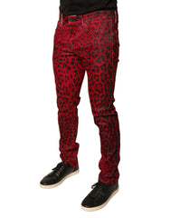 Dolce & Gabbana Red Leopard Cotton Stretch Skinny Denim Jeans - IT48 | M - Jeans