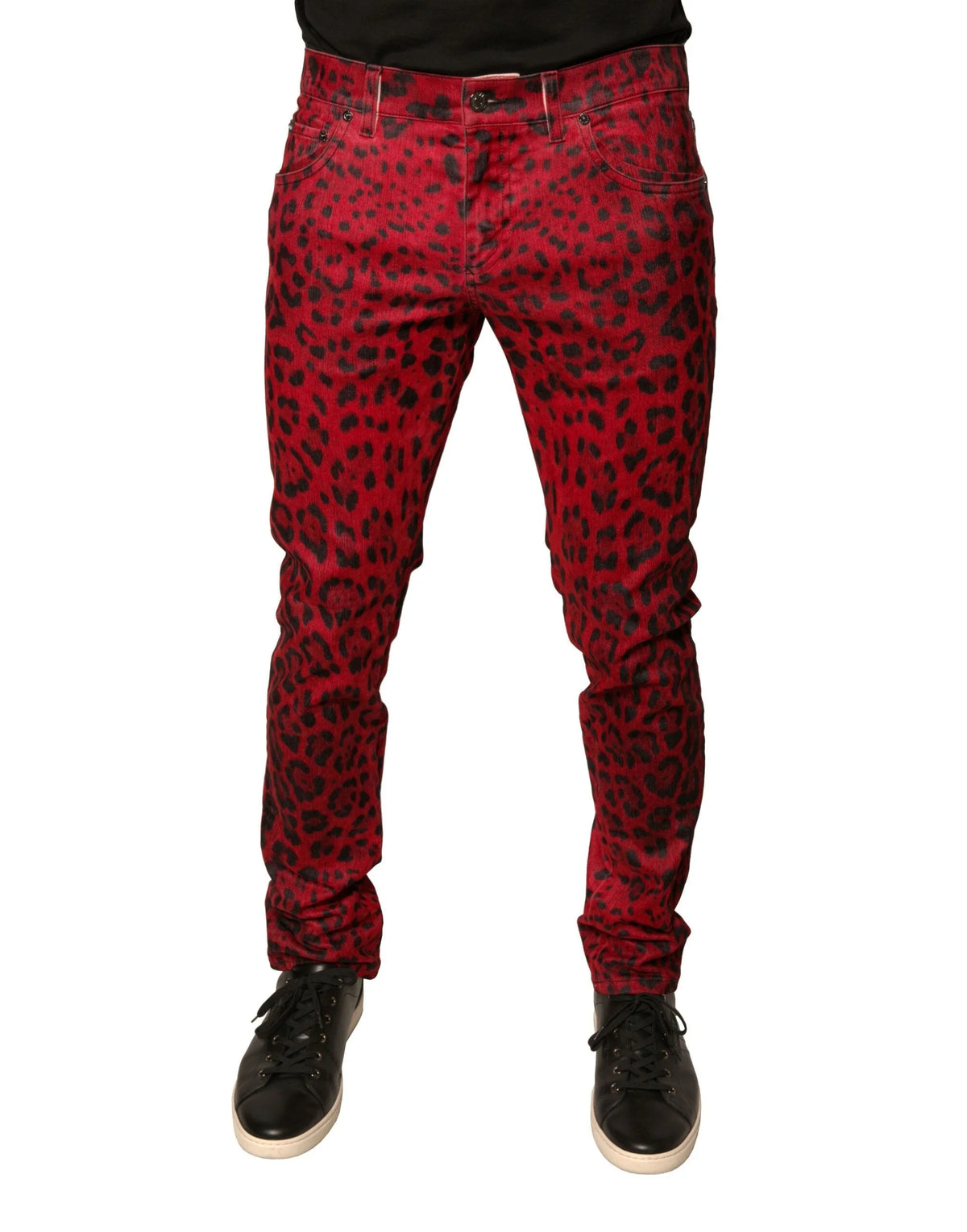 Dolce & Gabbana Red Leopard Cotton Stretch Skinny Denim Jeans - IT48 | M - Jeans