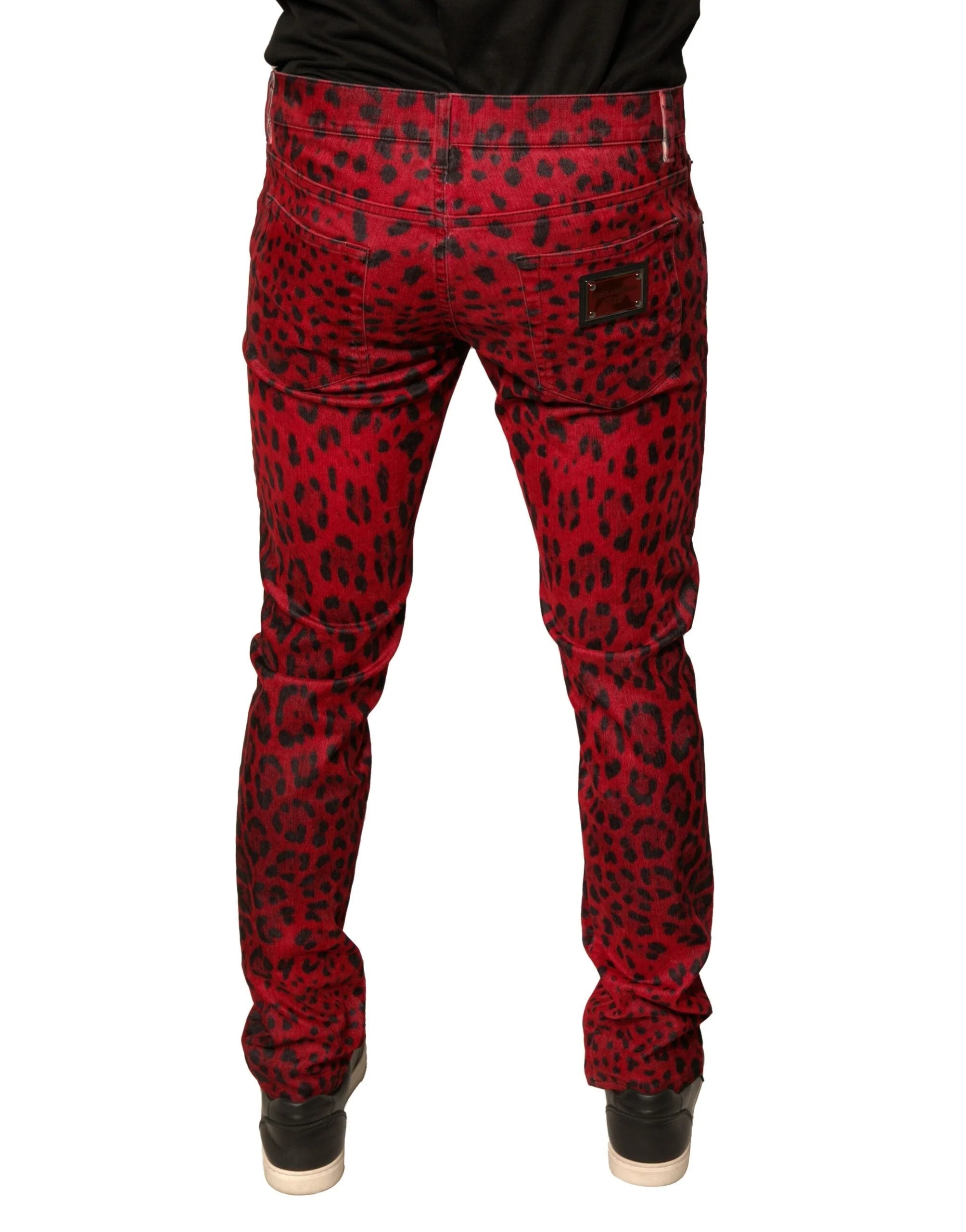 Dolce & Gabbana Red Leopard Cotton Stretch Skinny Denim Jeans - IT48 | M - Jeans