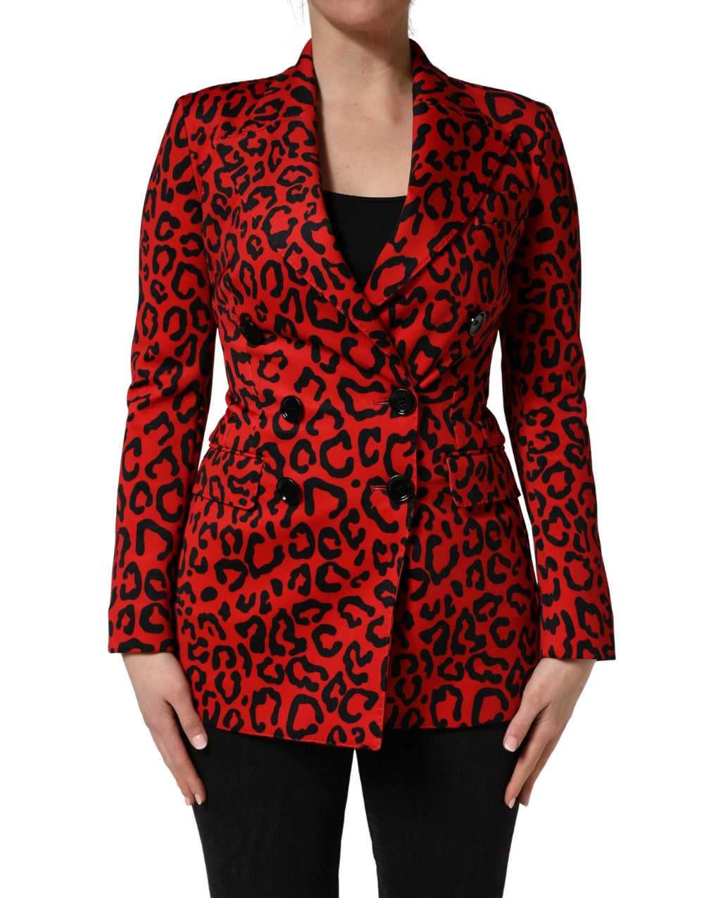 Dolce & Gabbana Red Leopard Double Breasted Coat Jacket - IT36|XXS