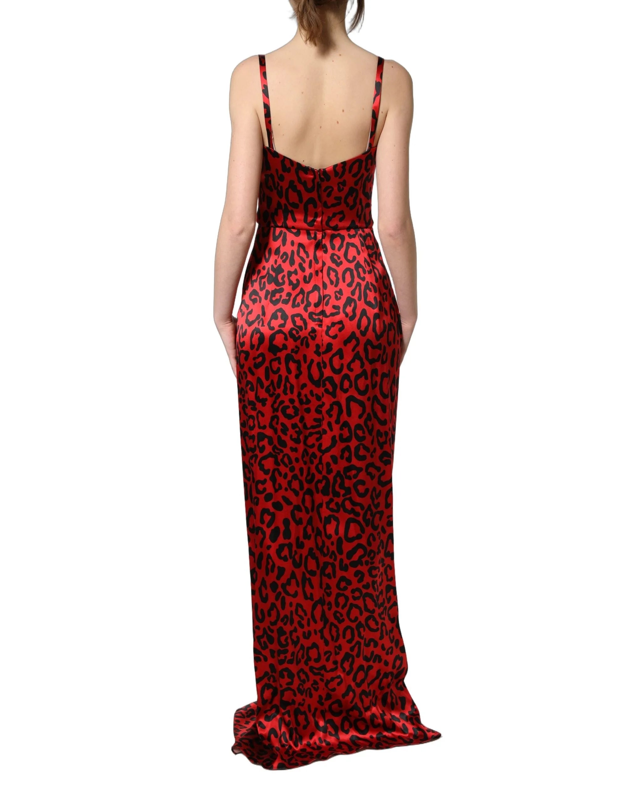 Dolce & Gabbana Red Leopard Draped Sleeveless Maxi Dress - IT36|XXS