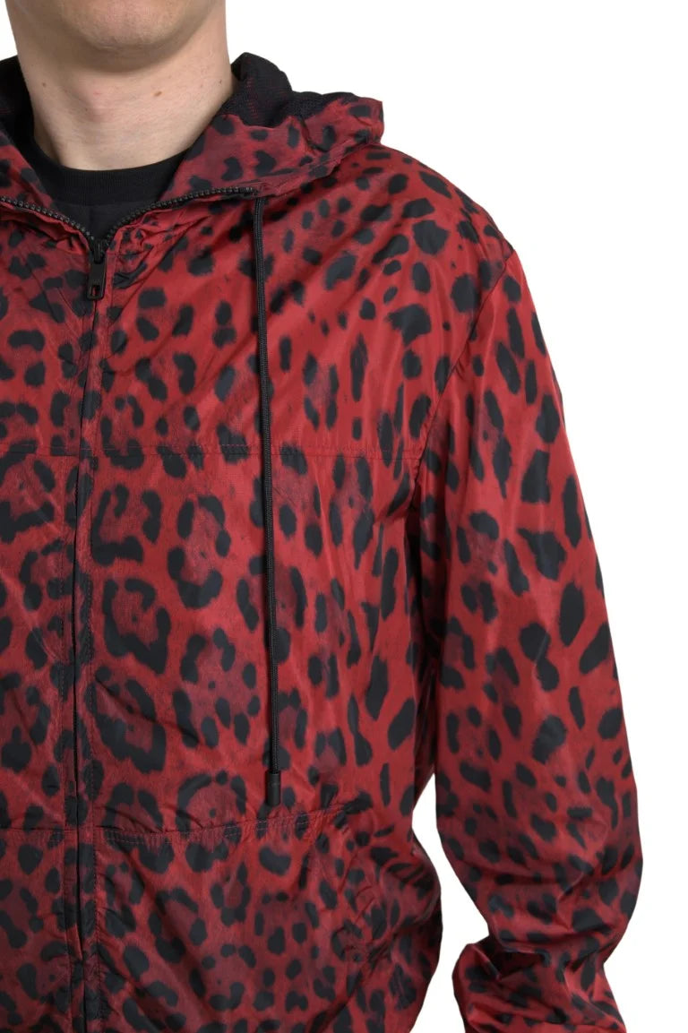 Dolce & Gabbana Red Leopard Hooded Bomber Full Zip Jacket - IT48 | M - Bomber Jackets