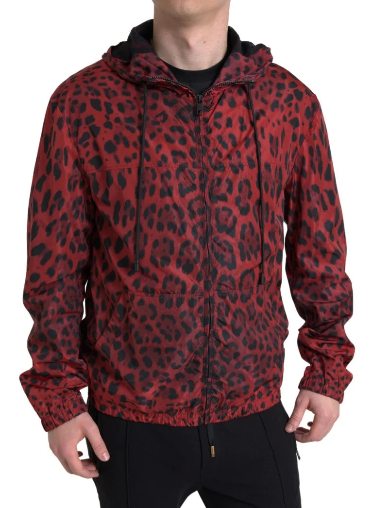 Dolce & Gabbana Red Leopard Hooded Bomber Full Zip Jacket - IT48 | M - Bomber Jackets